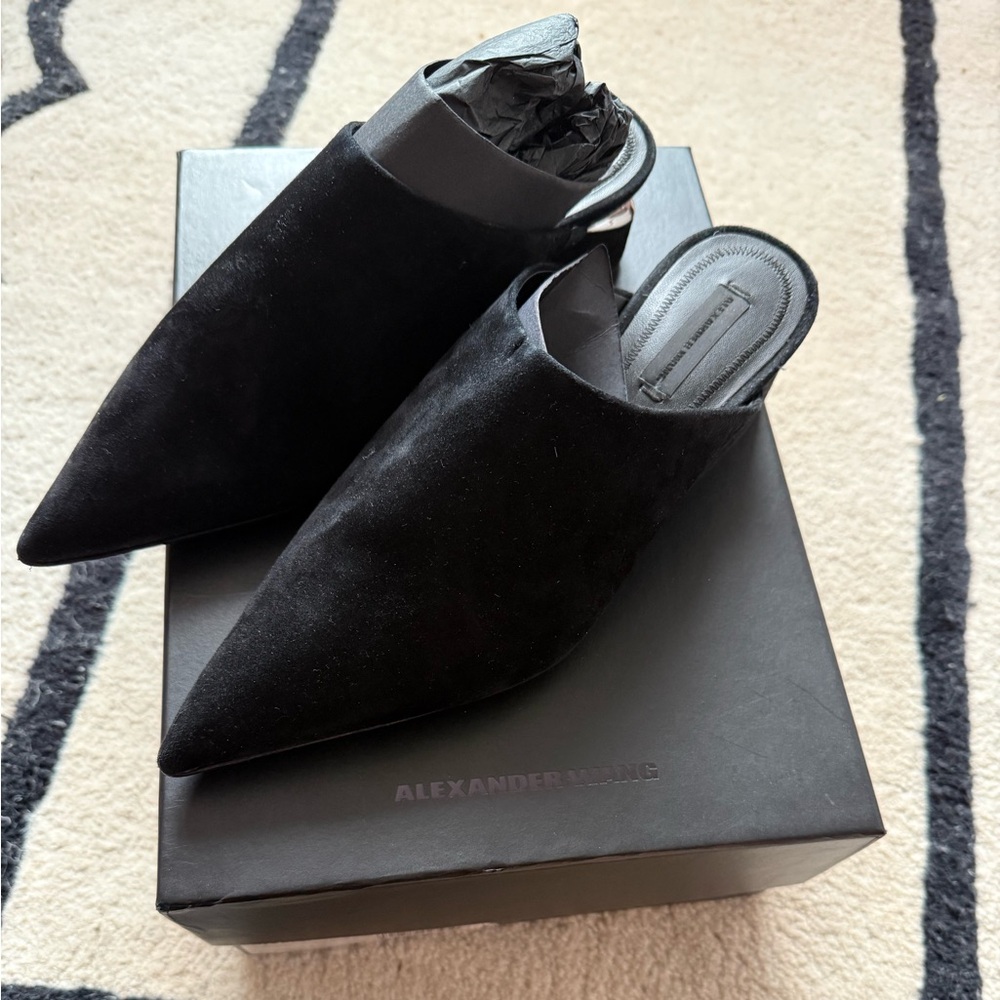 Alexander Wang Ella Black Suede Mules size 37 Never Worn